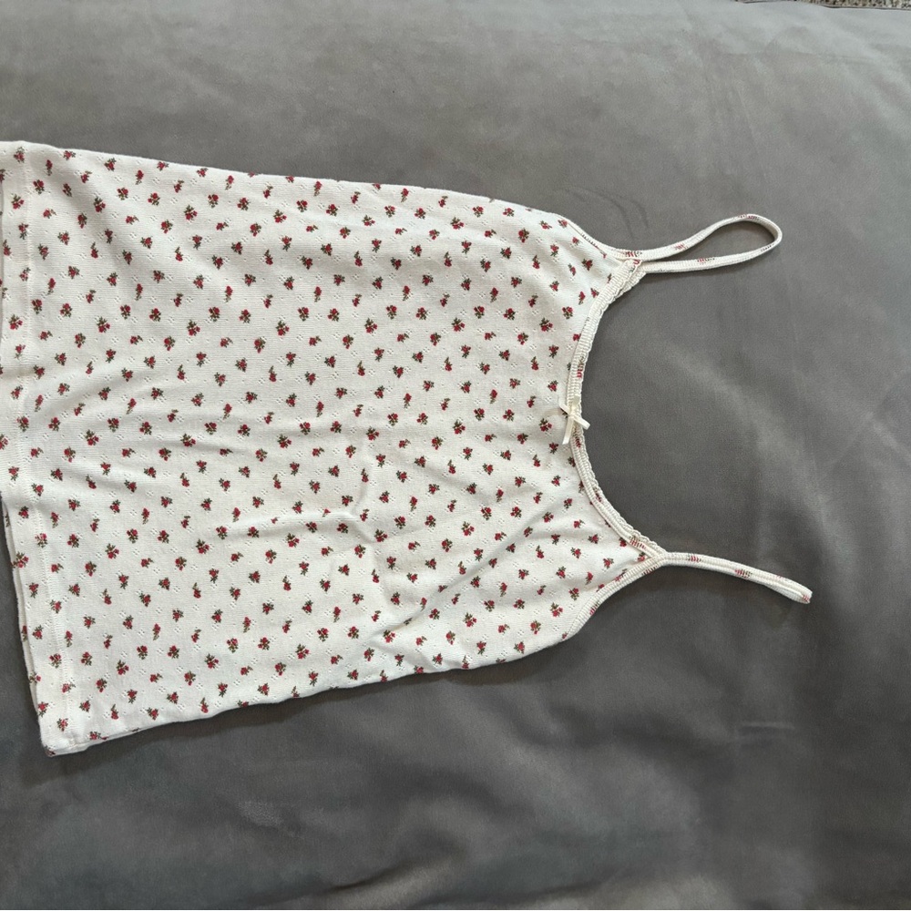 Brandy Melville Cream Tank with Red Floral Design